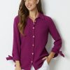 Hollyhock Solid with Buttons Bowknot Lapel Long Sleeve Blouse