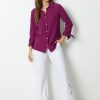 Hollyhock Solid with Buttons Bowknot Lapel Long Sleeve Blouse - Image 4