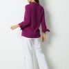 Hollyhock Solid with Buttons Bowknot Lapel Long Sleeve Blouse - Image 7