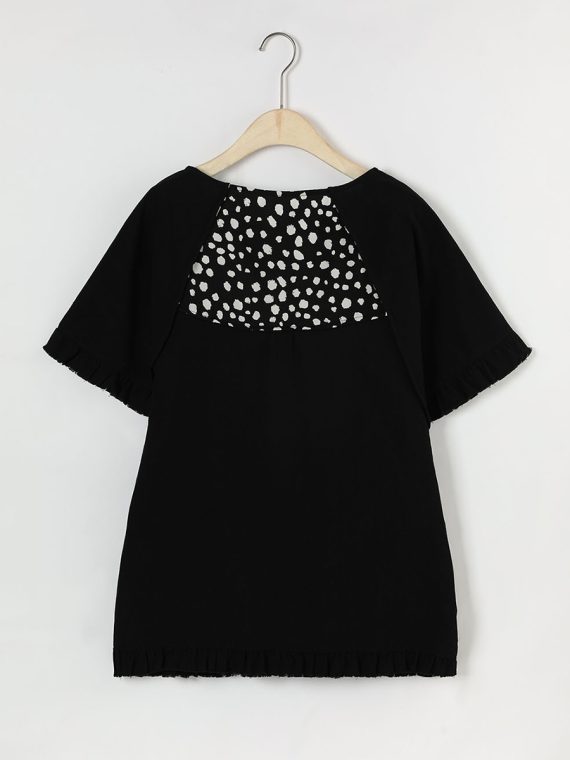 Black Casual Summer Short Sleeve Round Neck Tassel Spot Printed T-Shirt - Image 4