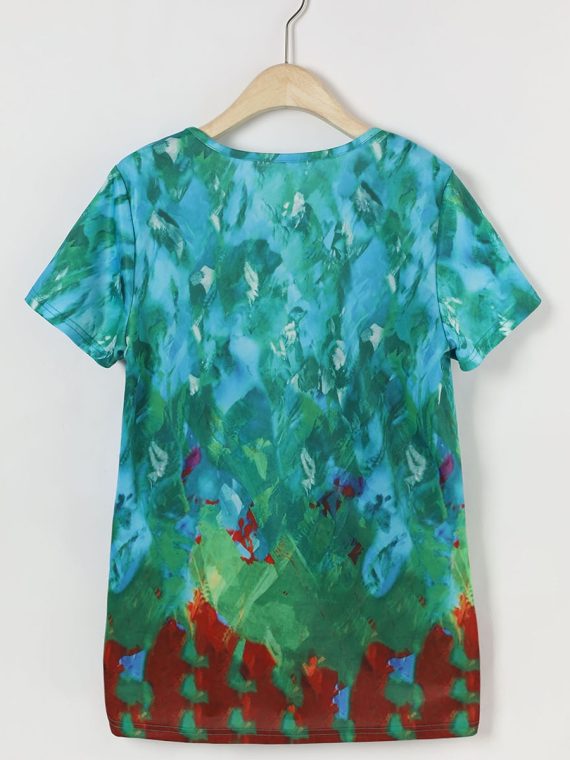 Aqua Multi Tie-dye Casual Summer Round Neck Short Sleeve Printed T-shirt - Image 4