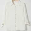 Hollyhock Solid with Buttons Bowknot Lapel Long Sleeve Blouse - Image 8