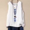 White Flower Printed Sleeveless Loose O neck Tank Top - Image 6