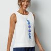 White Flower Printed Sleeveless Loose O neck Tank Top - Image 2