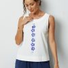 White Flower Printed Sleeveless Loose O neck Tank Top - Image 5
