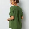 Green Solid Buttons Short Sleeve Blouse - Image 2