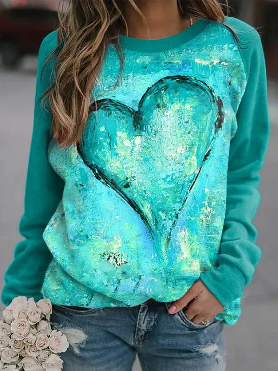 Casual Tops Long Sleeve Heart Printed Sweatshirts